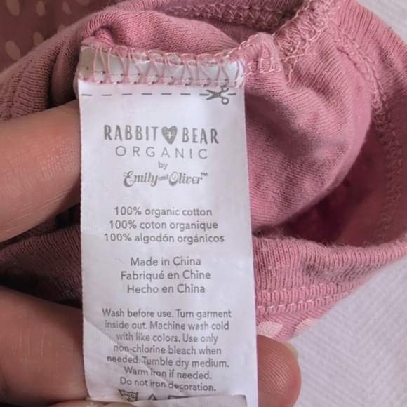rabbit + bear organic cotton dusty pink spotted bodysuit diaper shirt 6-9 months - Picture 5 of 6